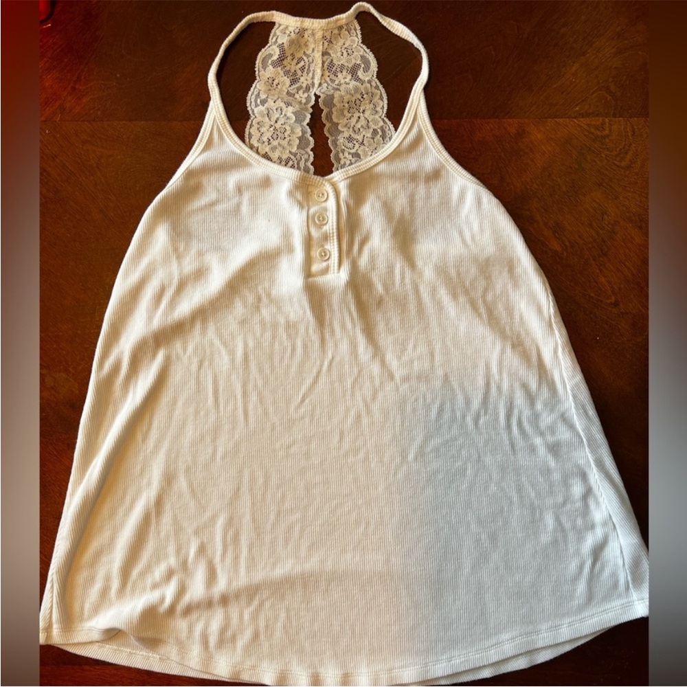 Floreat Loved by Anthropologie White Lace Racerback Tank Top